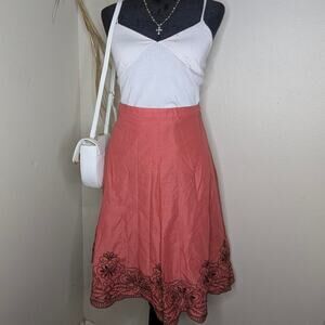 Salmon pink floral embroidered